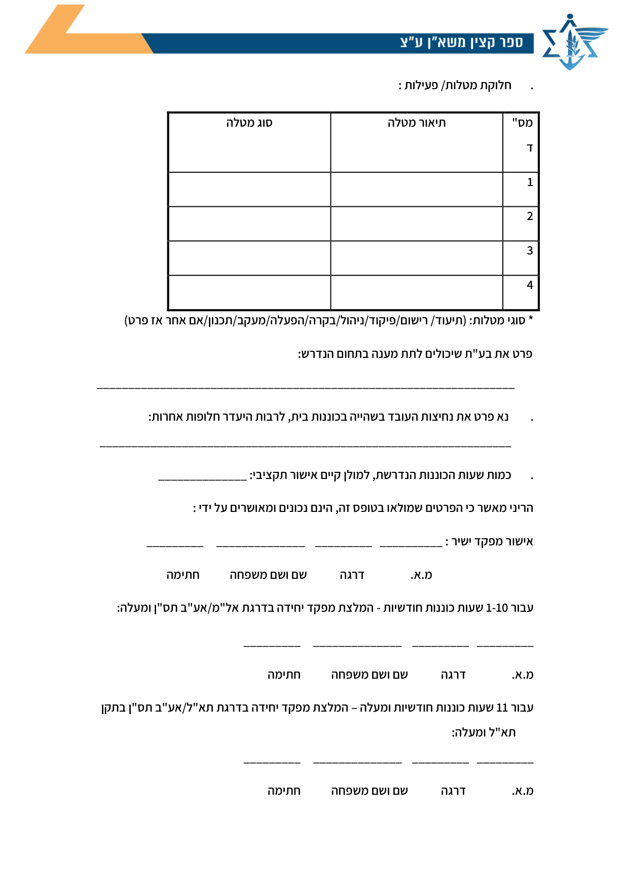 עמוד 2 של נספח א' – טופס הכרה בביצוע שעות כוננות
