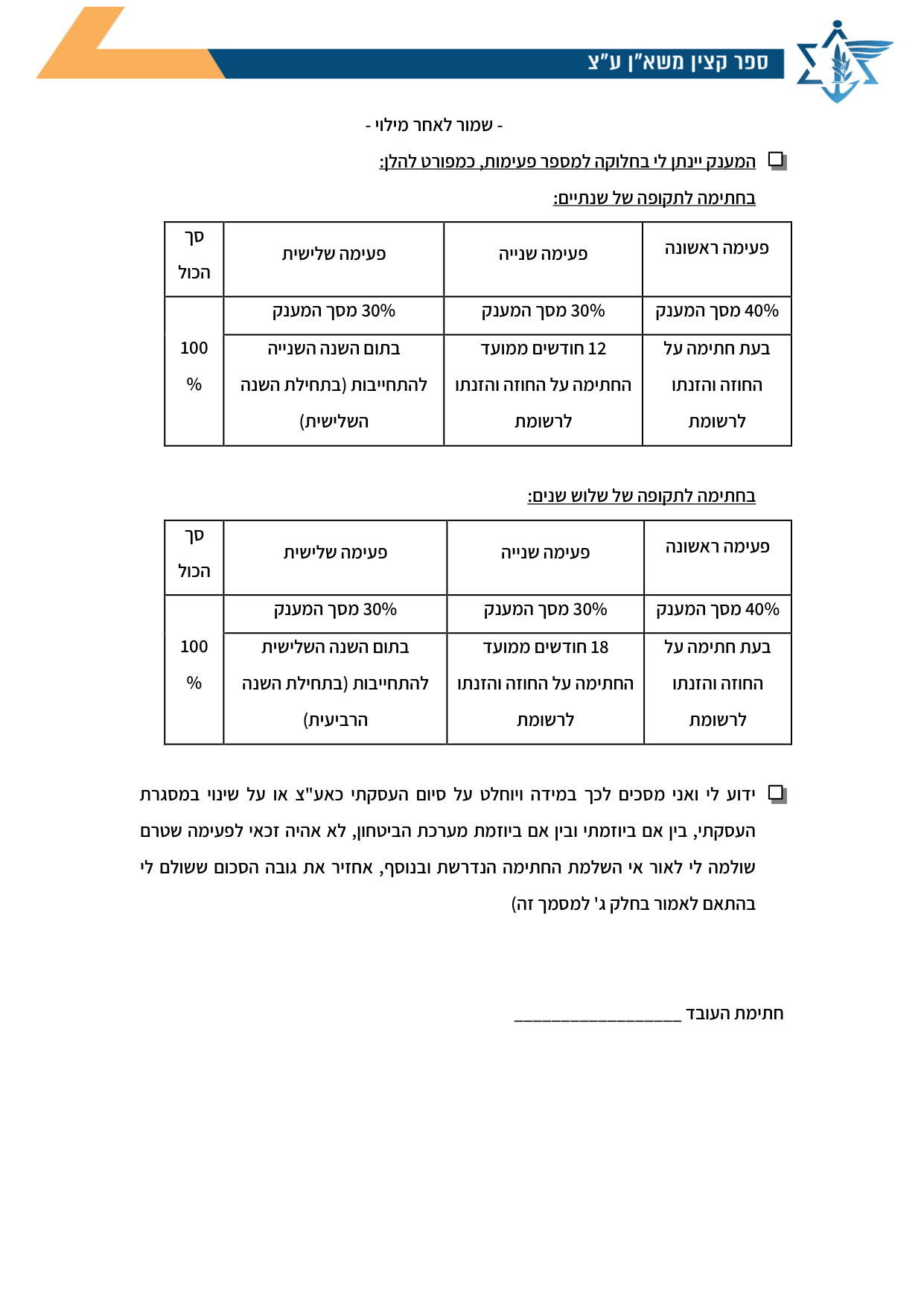 עמוד 3 של נספח א' – חוזה חתימה על תמריץ שימור